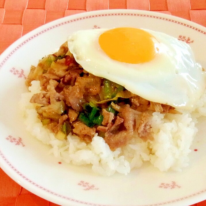 豚肉とネギのしっとりピリ辛炒めのせご飯